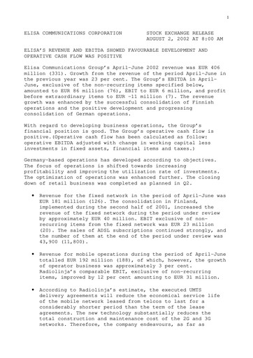 Vorschaubild Elisa
 Halbjahresbericht 2002-h1