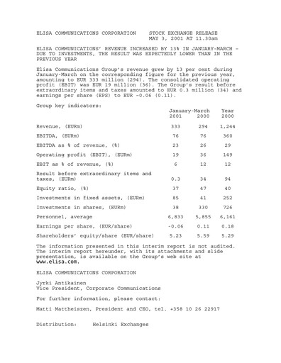 Vorschaubild Elisa
 Quartalsbericht 2001-q1
