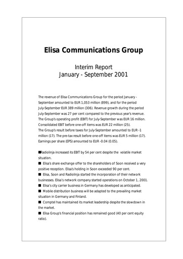 Vorschaubild Elisa
 Quartalsbericht 2001-q3