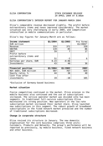 Vorschaubild Elisa
 Quartalsbericht 2004-q1