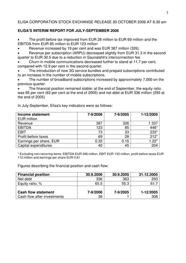 Vorschaubild Elisa
 Quartalsbericht 2006-q3