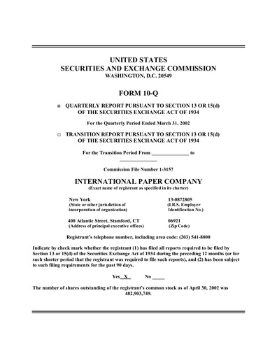 Thumbnail International Paper
 Quarterly Report 2002-q1