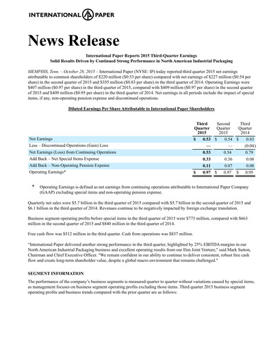 Thumbnail International Paper
 Quarterly Report 2015-q3