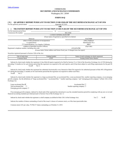 Miniature Cathay General Bancorp Rapport trimestriel 2019-q3