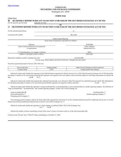 Miniature Cathay General Bancorp Rapport trimestriel 2020-q3