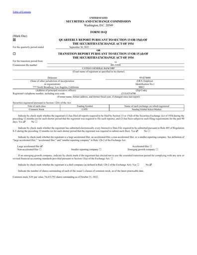 Miniature Cathay General Bancorp Rapport trimestriel 2022-q3