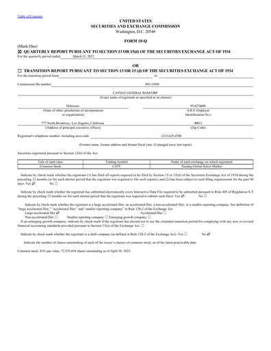 Miniature Cathay General Bancorp Rapport trimestriel 2023-q1