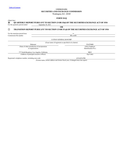 Miniature Cathay General Bancorp Rapport trimestriel 2023-q3