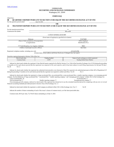 Miniature Cathay General Bancorp Rapport trimestriel 2024-q2