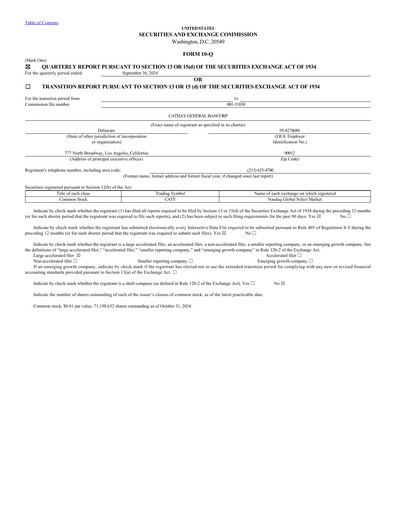 Miniature Cathay General Bancorp Rapport trimestriel 2024-q3