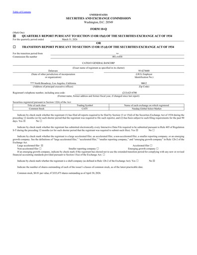 Thumbnail Cathay General Bancorp Quarterly Report 2026-q1