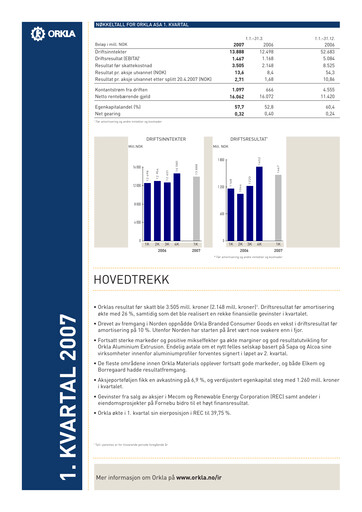 Thumbnail Orkla Quarterly Report 2007-q1