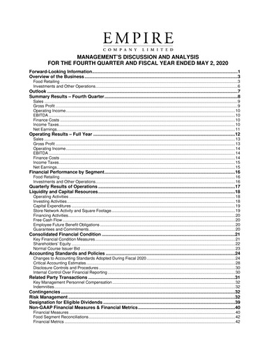 Thumbnail Empire Company Quarterly Report 2020-q4