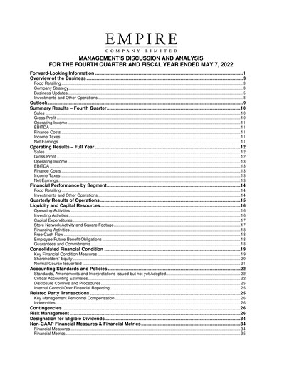 Thumbnail Empire Company Quarterly Report 2022-q4