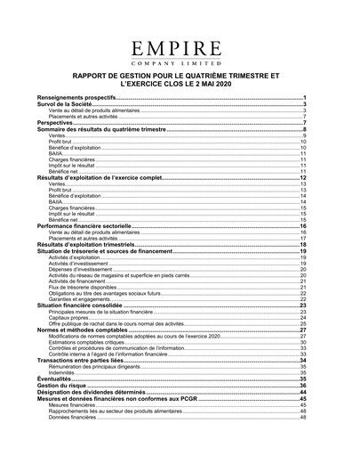 Thumbnail Empire Company Quarterly Report 2020-q4