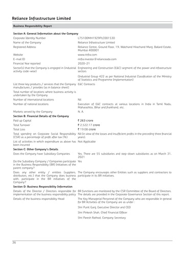 Thumbnail Reliance Infrastructure
 ESG Report 2020-2021