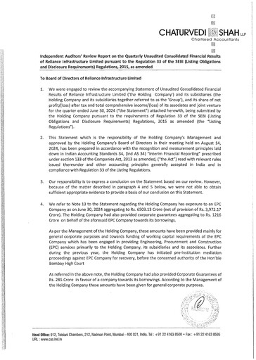 Thumbnail Reliance Infrastructure
 Quarterly Report 2024-q1