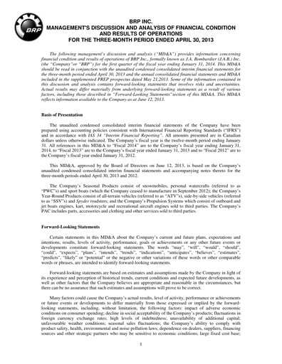 Vorschaubild BRP (Bombardier Recreational Products) Quartalsbericht 2014-q1