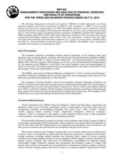 Vorschaubild BRP (Bombardier Recreational Products) Quartalsbericht 2014-q2