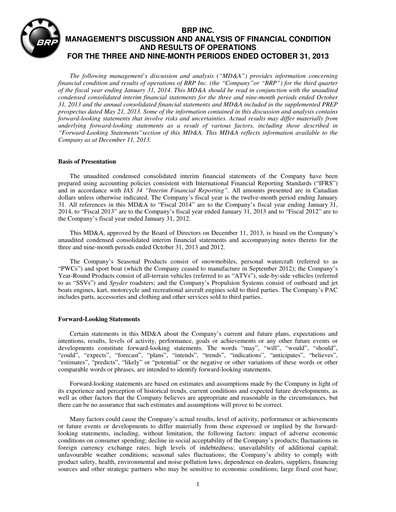 Vorschaubild BRP (Bombardier Recreational Products) Quartalsbericht 2014-q3