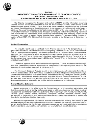Vorschaubild BRP (Bombardier Recreational Products) Quartalsbericht 2015-q2