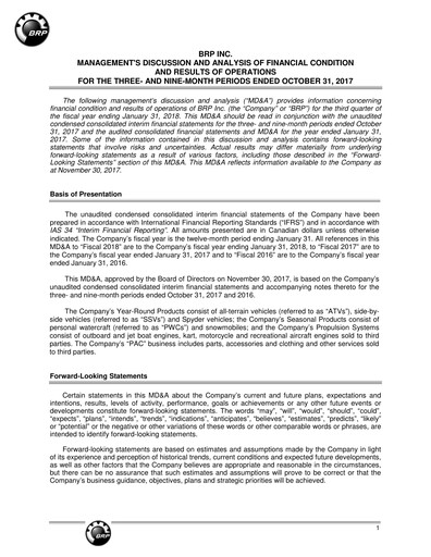 Vorschaubild BRP (Bombardier Recreational Products) Quartalsbericht 2018-q3
