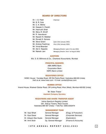 Thumbnail Hindustan Oil Exploration Company Annual Report 2002-2003