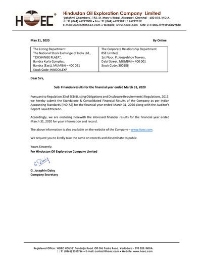 Thumbnail Hindustan Oil Exploration Company Financial Statement 2019-2020