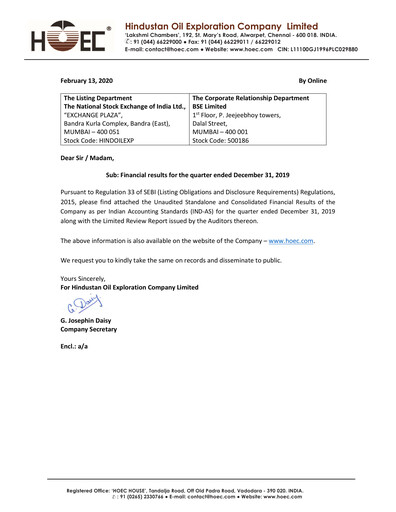 Thumbnail Hindustan Oil Exploration Company Quarterly Report 2019-q3