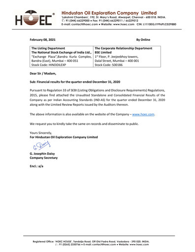 Thumbnail Hindustan Oil Exploration Company Quarterly Report 2020-q3