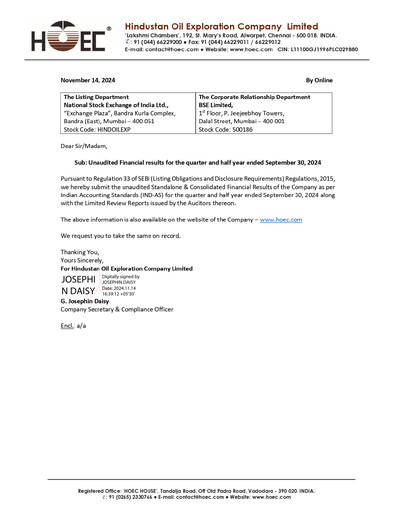 Thumbnail Hindustan Oil Exploration Company Quarterly Report 2024-q2