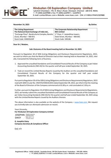 Thumbnail Hindustan Oil Exploration Company Quarterly Report 2025-q2