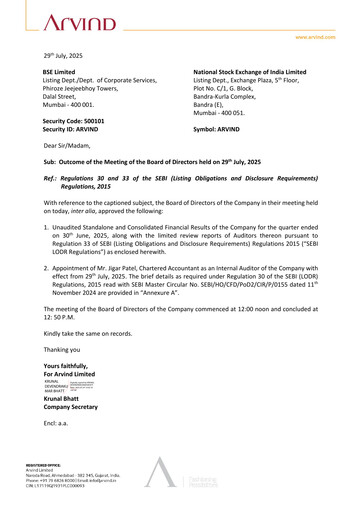 Miniature Arvind
 Rapport trimestriel 2025-q1