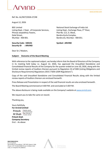 Thumbnail Arvind
 Quarterly Report 2026-q1