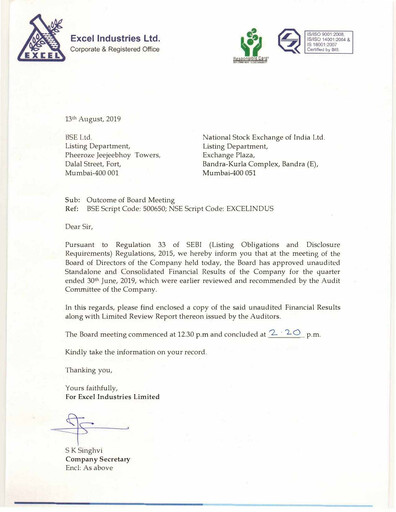 Miniature Excel Industries Rapport trimestriel 2019-q1