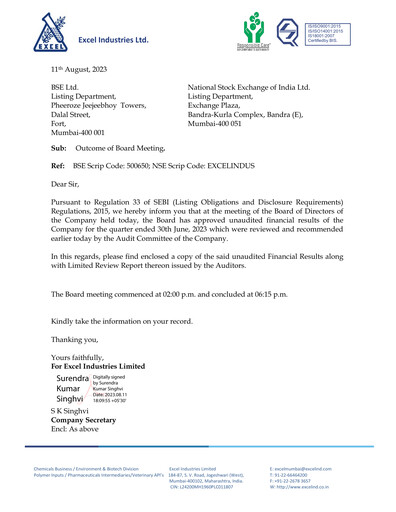 Thumbnail Excel Industries Quarterly Report 2023-q1
