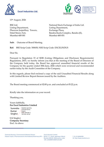 Thumbnail Excel Industries Quarterly Report 2026-q1