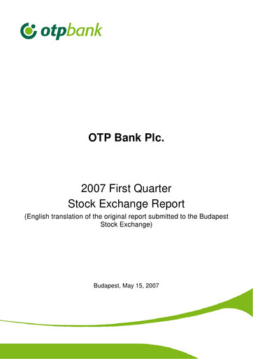 Thumbnail OTP Bank
 Quarterly Report 2007-q1