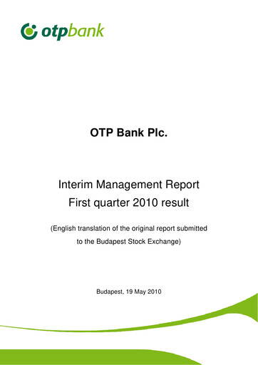 Thumbnail OTP Bank
 Quarterly Report 2010-q1