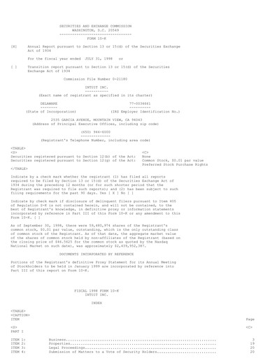 Thumbnail Intuit Annual Report 1998