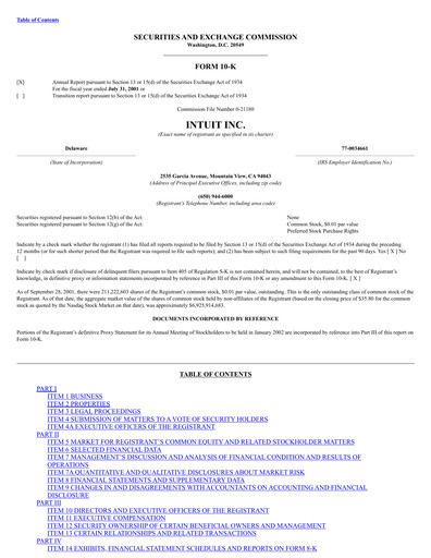 Thumbnail Intuit Annual Report 2001