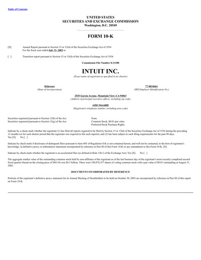Thumbnail Intuit Annual Report 2003