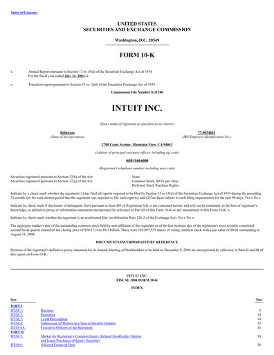 Thumbnail Intuit Annual Report 2004