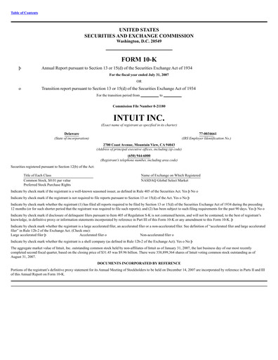 Thumbnail Intuit Annual Report 2007