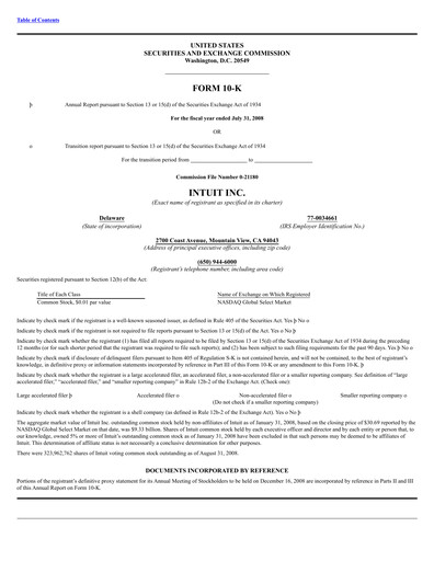 Thumbnail Intuit Annual Report 2008