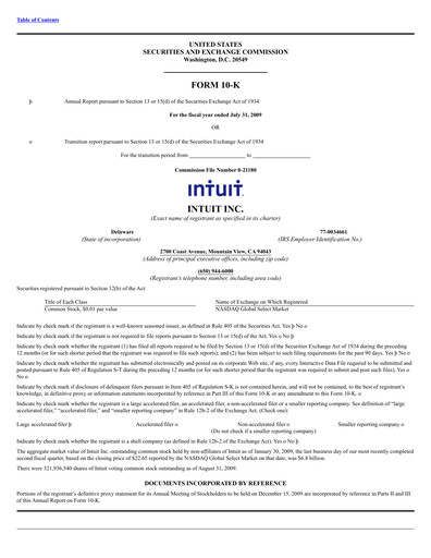 Thumbnail Intuit Annual Report 2009