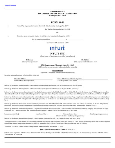 Thumbnail Intuit Annual Report 2010