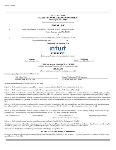 Thumbnail Intuit Annual Report 2015