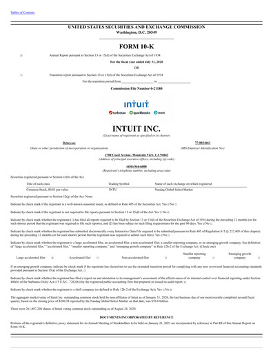 Thumbnail Intuit Annual Report 2020