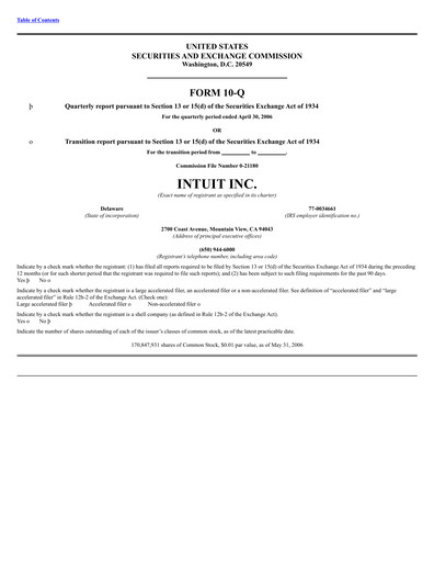 Thumbnail Intuit Quarterly Report 2006-q3